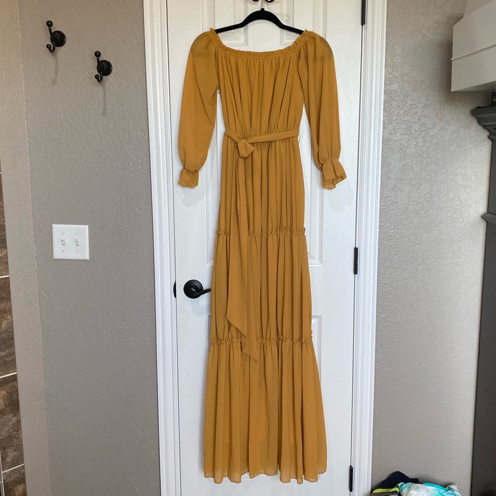 Isabel Mustard Shoulder Maxi Dress (XS) - Baltic Born